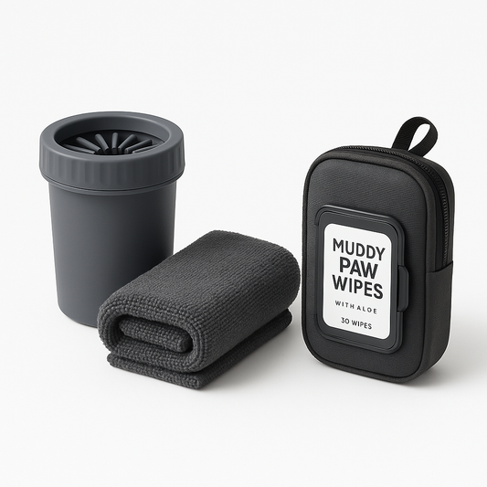 TidyTails Clean Paws Set portable dog paw washer and microfiber towel